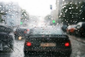 car driving in the rain